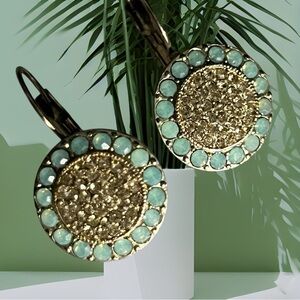 💖 Aqua Cabochon Pavé Leverback Earrings 💖